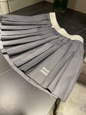 Miu Miu Heather Gray Pleated Tennis Skirt with Contrast Waistband